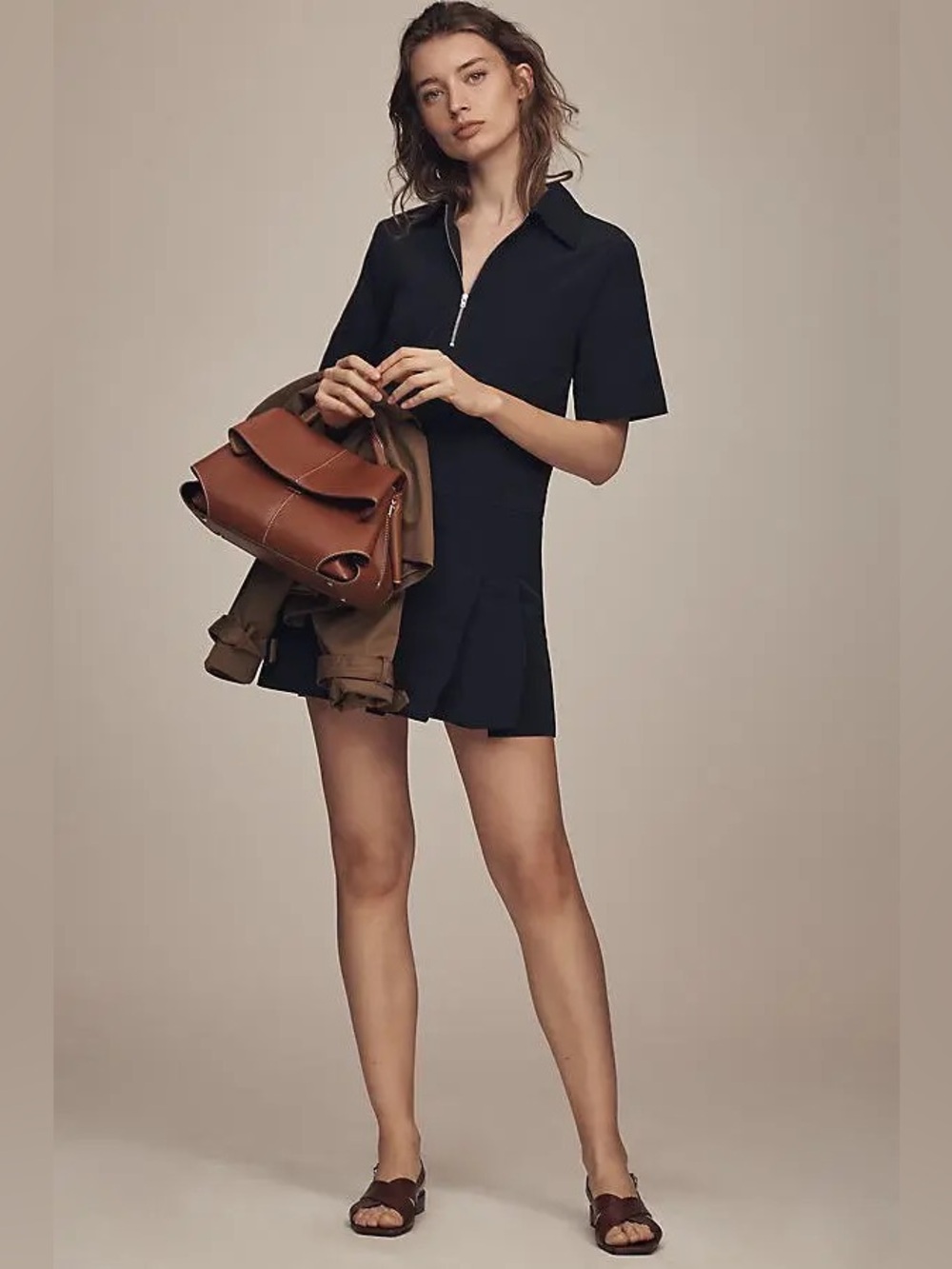 Anthropologie Navy Yolanda Pleated Dress by ALIGNE